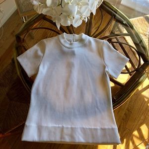 ‘60s Mod Zip-Up Ribbed White Tee - SML